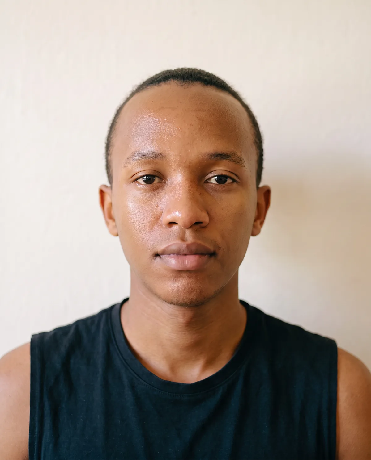After: a young man in his early twenties, photographed straight on in daylight
